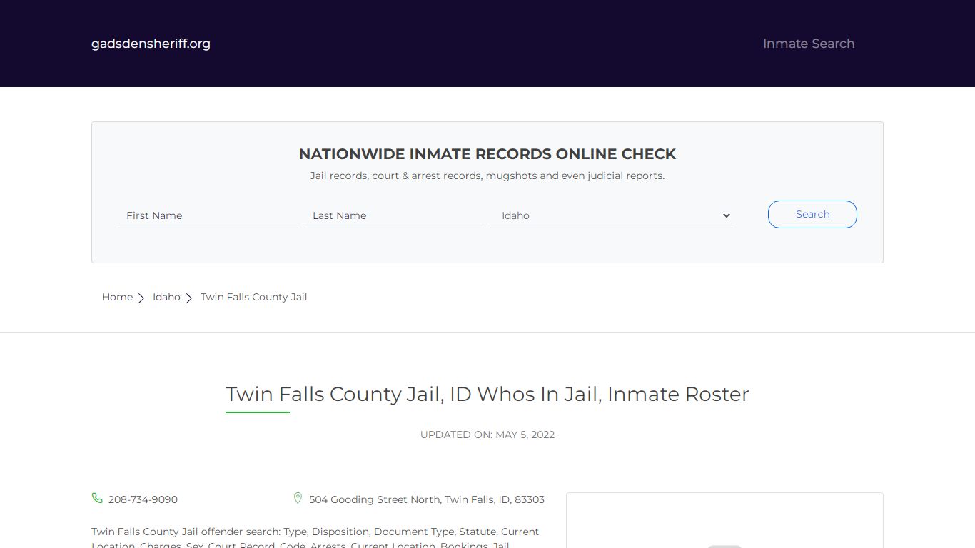 Twin Falls County Jail, ID Whos In Jail, Inmate Roster - Gadsden County
